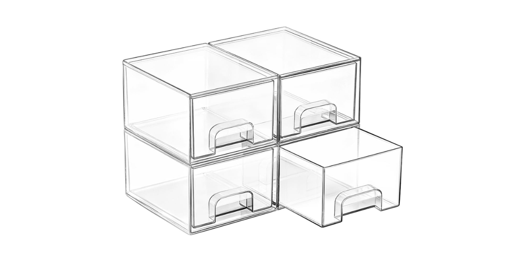 1. Vtopmart 4 Pack Small Clear Stackable Storage Drawers: Best for Small Cabinets