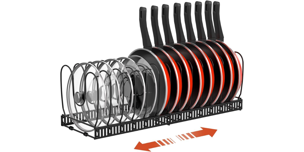 2. Housolution Pot and Pan Organizer Rack — Best for Adjustable Storage