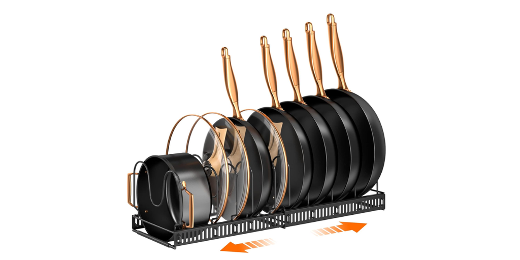 1. MUDEELA Expandable Pot and Pan Organizer — Best Overall