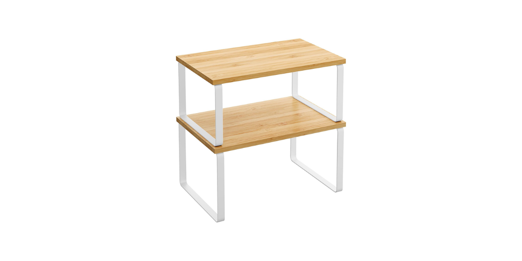 1. SONGMICS Set of 2 Kitchen Cabinet Shelf Organizers: Best for Stackable Cabinet Storage