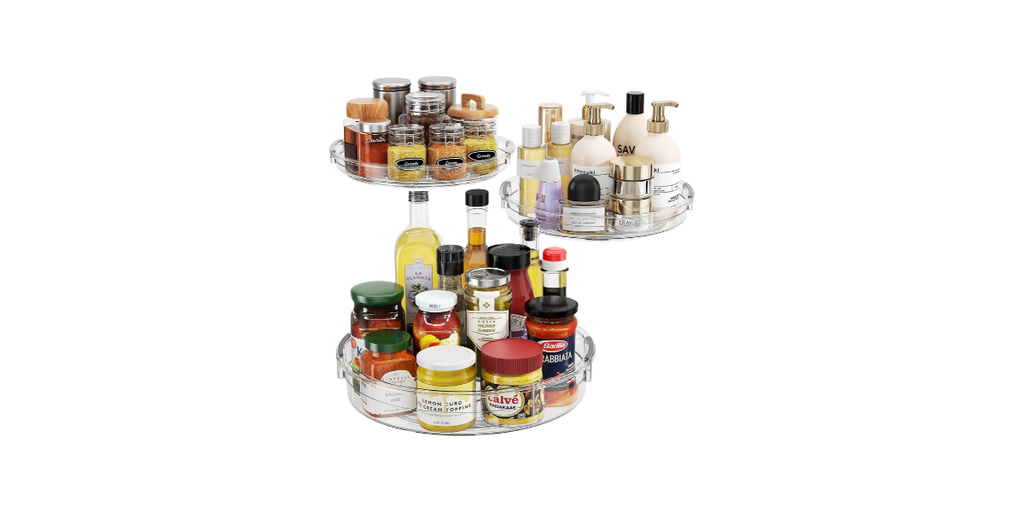 2. LAMU 3 Pack Lazy Susan Organizer — Best for Multiple Pantry Shelves